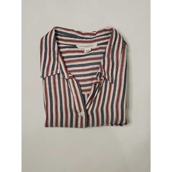 Beach Lunch Lounge Top Womens Large Red Grey White Striped Beachcore Cottagecore - Picture 14 of 15